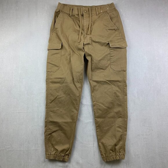 Uniqlo Mens Pants Small 27-30 Beige Tan Cargo Tapered Drawstring Cotton Spandex - Picture 1 of 10